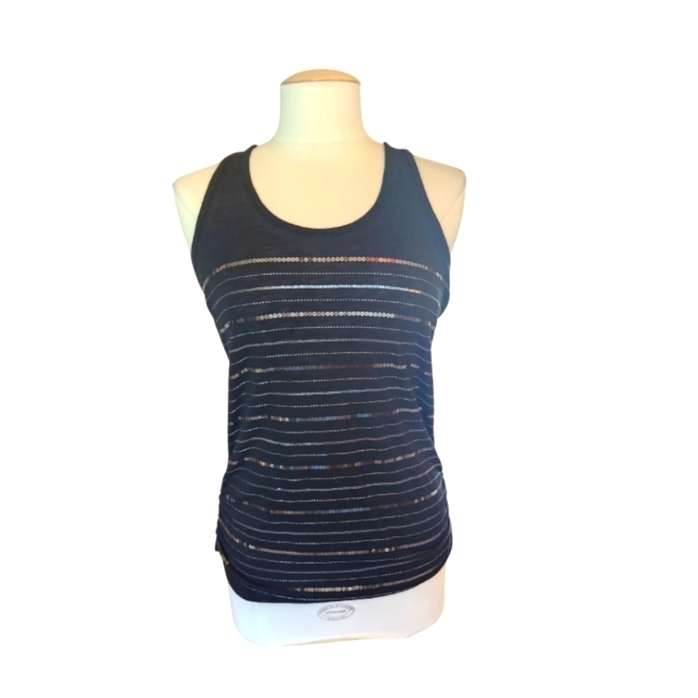 Vanity Black Sequin Ruched Tank Top
